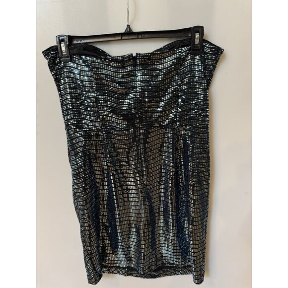 Ramy Brook Women's Daya Sequined Strapless Minidress Navy Disco Knit sz 14 - Picture 6 of 7